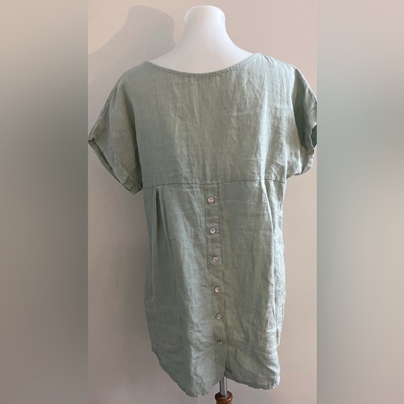 Terzo Millennio Hi-low Linen Sage Top S Casual Chic Boho Summer Fall Minimalist - Picture 4 of 5